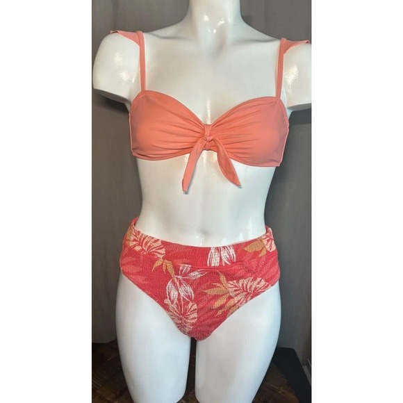 ROXY Bikini Bottoms Smocked Hibiscus Print/ Express Top Size Small Mismatch Set - Picture 11 of 11